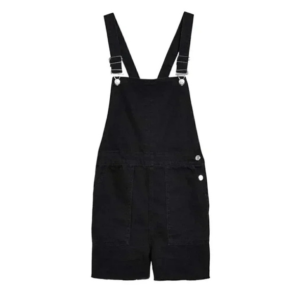 Topshop  Moto Denim Jean Shortalls Overalls Black Size 2 - Picture 2 of 12